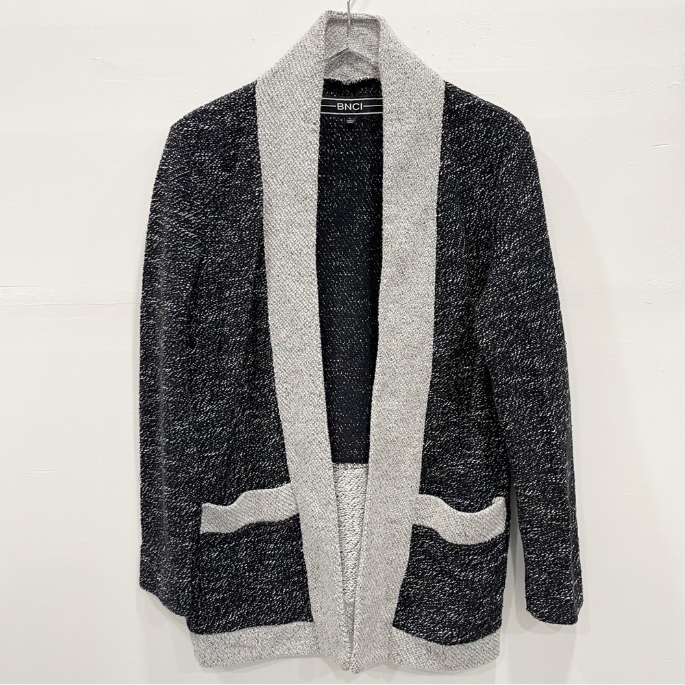 BNCI Heather Grey Longline Open Front Knit Cardigan Sweater Large